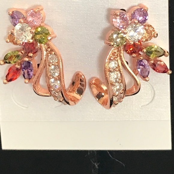 Multi Color Rhinestone & Gold Color Earrings - Picture 1 of 4